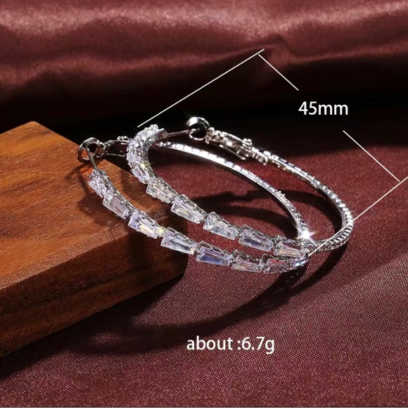 🔥925 Sterling Silver White Sapphire Hoop Earrings - Picture 9 of 15